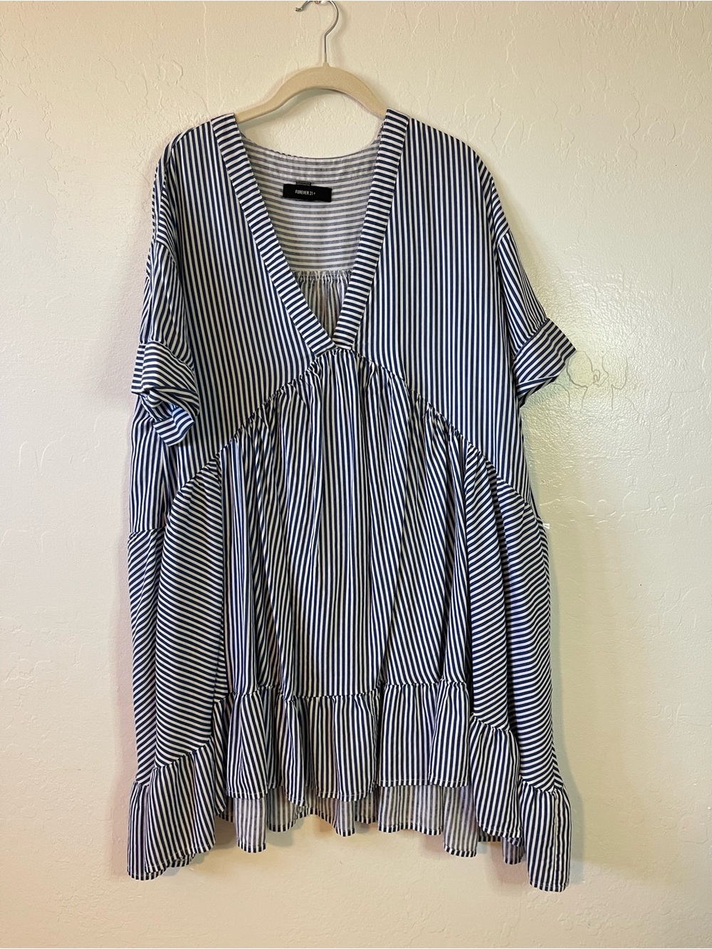 Forever 21+ Navy & White Striped V-Neck Tunic